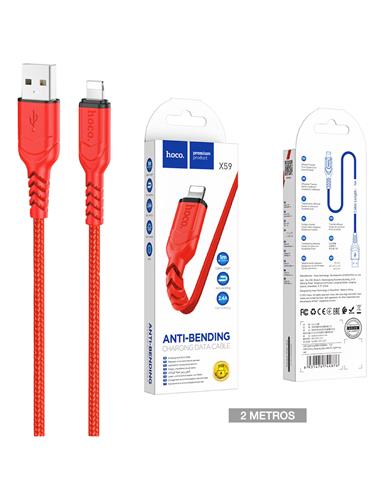 Cable USB a Lightning 2 m 2.4Amp Hoco X59 Victory Cuerda Rojo