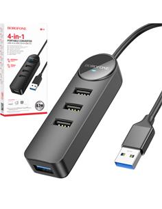 Borofone DH5 Hub USB con 4 puertos 3.0 5 Gbps y cable de 1.2 metros