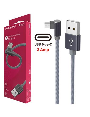Cable USB a USB-C 1 m 3 Amp Conexión 90º  Borofone BX26 Gris Metal