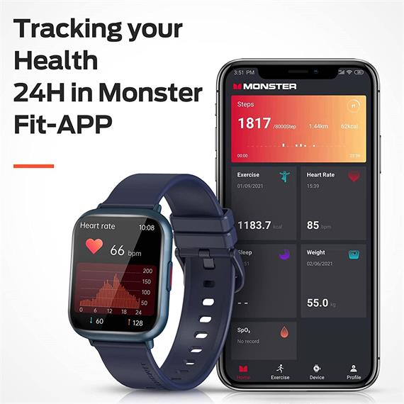 Monster Sol Smartwatch con Pulsómetro y Oxímetro Azul (748)