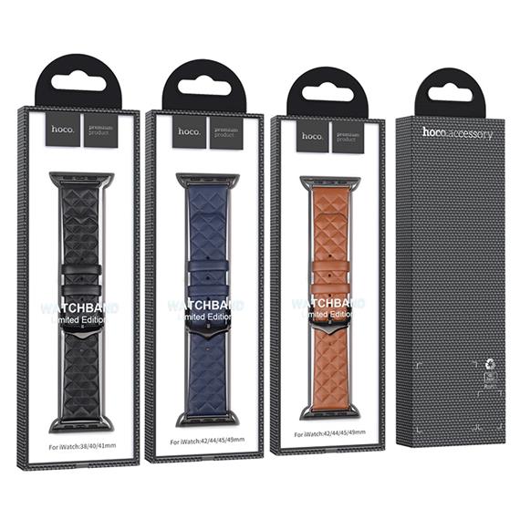 Hoco iWatch WA18 Elegant Series Leather Strap (42/44/45/49mm) Midnight Blue