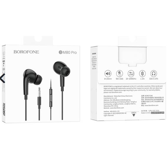 Borofone BM80 Pro Auricular con micrófono y clavija 3.5mm negro