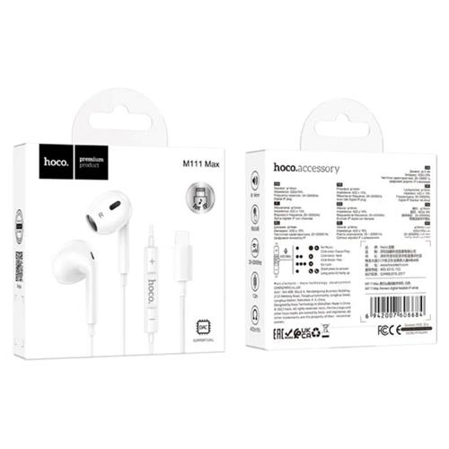 Hoco M111 Max Auricular Lightning para iPhone Blanco