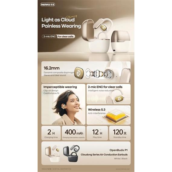 Remax P1 Auricular Bluetooth TWS de Conducción Aerea Negro