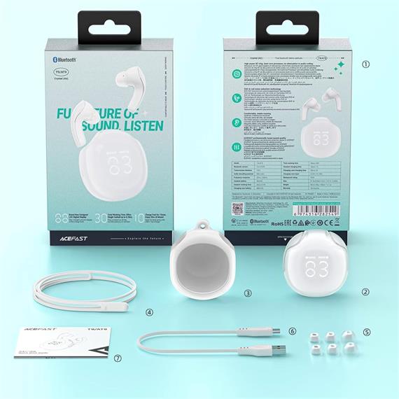 Acefast T9 Crystal  Auricular Bluetooth Porcelain White