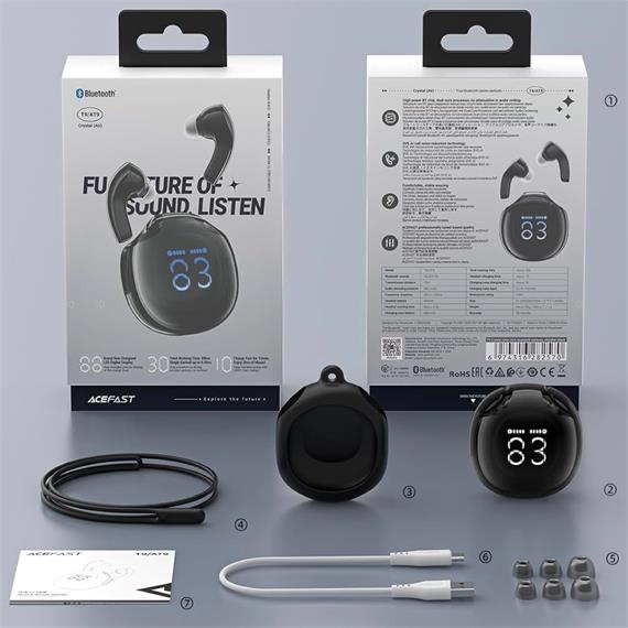 Acefast T9 Crystal  Auricular Bluetooth Obsidian Black