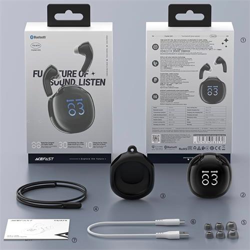 Acefast T9 Crystal  Auricular Bluetooth Obsidian Black