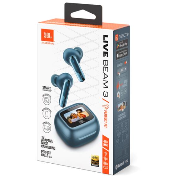 JBL Live Beam 3 Auricular Bluetooth con Cancelación de Ruido y pantalla Azul