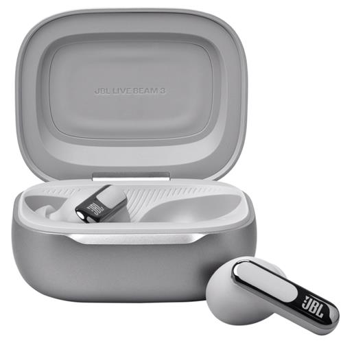 JBL Live Beam 3 Auricular Bluetooth con Cancelación de Ruido y pantalla Plata