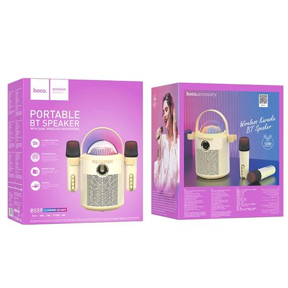 Hoco BS59 Altavoz Bluetooth Karaoke con 2 Micros Beige