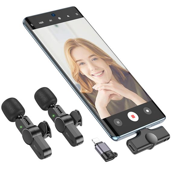 Borofone BFK12 Pack 2 Micrófonos Lavalier Inalámbricos USB-C y Lightning