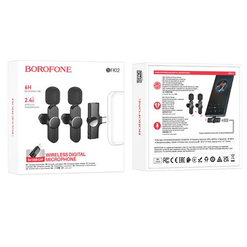Borofone BFK12 Pack 2 Micrófonos Lavalier Inalámbricos USB-C y Lightning