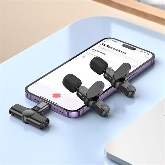 Borofone BFK12 Pack 2 Micrófonos Lavalier Inalámbricos USB-C y Lightning