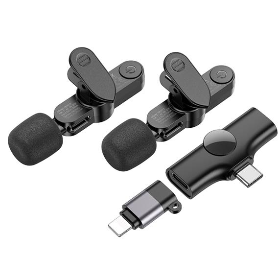 Borofone BFK12 Pack 2 Micrófonos Lavalier Inalámbricos USB-C y Lightning