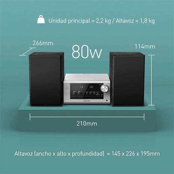 Panasonic SC-PM700EG-S Microcadena de 80W con CD, USB y Bluetooth