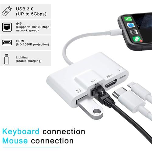 Adaptador Compatible Lightning a Ethernet, HDMI y USB  (THT-022)