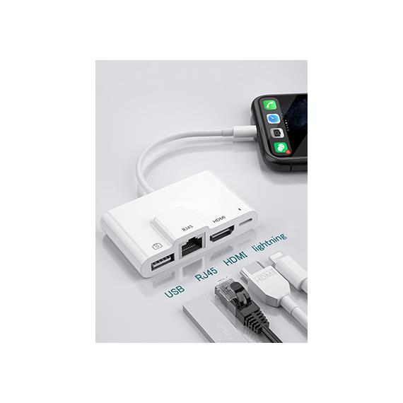 Adaptador Compatible Lightning a Ethernet, HDMI y USB  (THT-022)