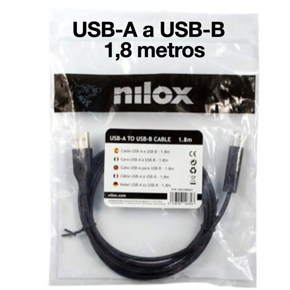Nilox Cable Impresora USB-A TO USB-B 1.8m (NXCUSBA01)