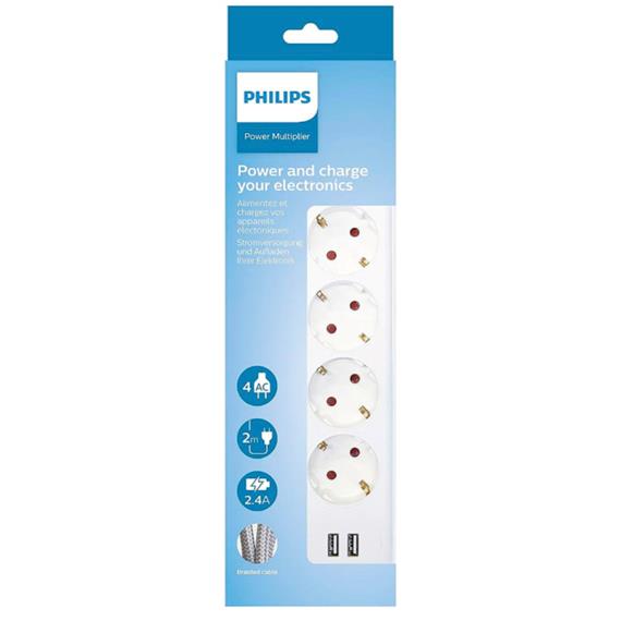Philips SPN3042WA/19 Regleta 4 Enchufes 2 Usb