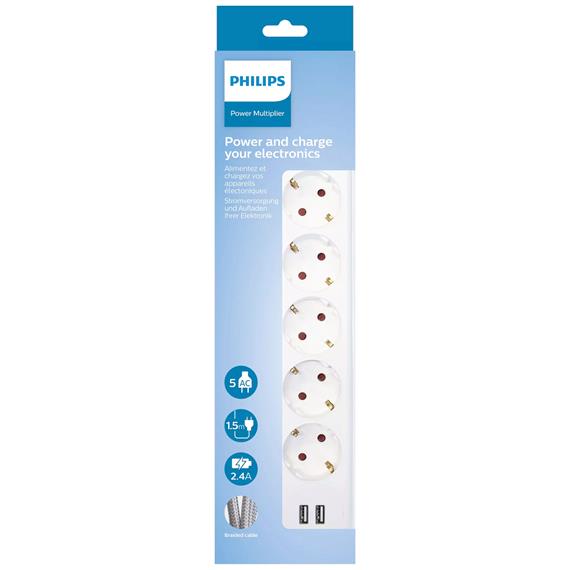 Philips SPN3052W/10 Regleta 5 Enchufes 2 Usb