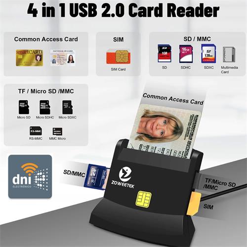 Zoweetek Lector de DNI, tarjetas inteligentes y SIM (12026-10)