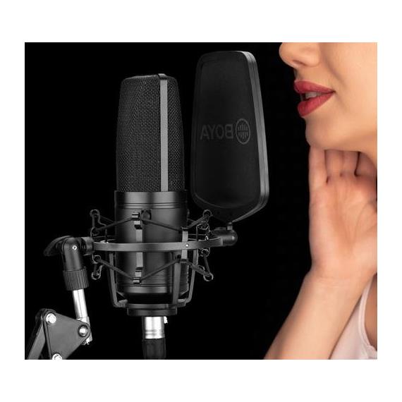 BOYA BY-M1000 Micrófono Condensador de diafragma Grande con Filtro Pop y Cable XLR