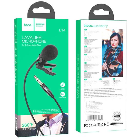 Hoco L14 Micrófono Lavalier 360º con Clavija 3.5 mm