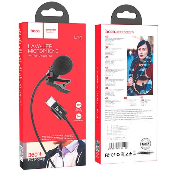Hoco L14 Micrófono Lavalier 360º con clavija USB-C certificada