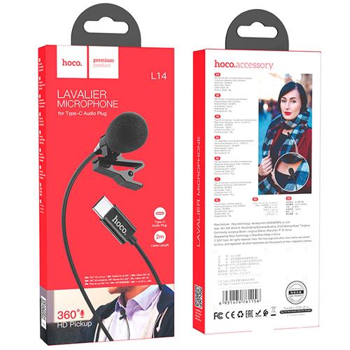 Hoco L14 Micrófono Lavalier 360º con clavija USB-C certificada
