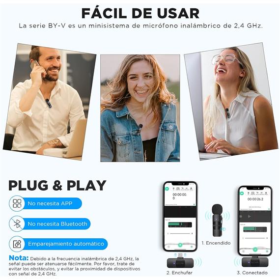 BOYA BY-V10 Micrófono Lavalier Inalámbrico con conexión Usb-C