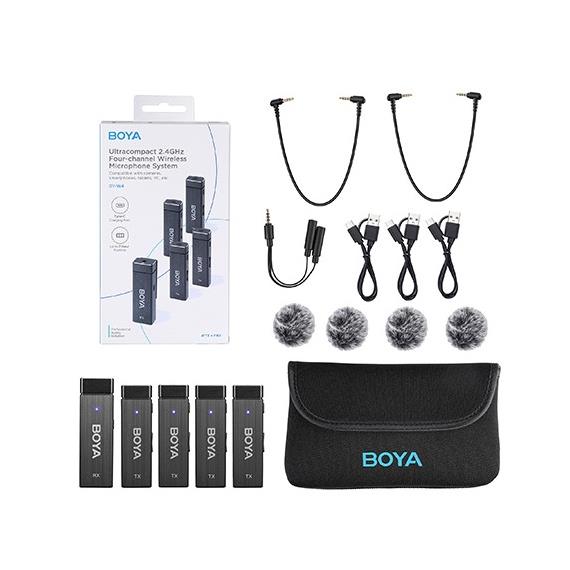 BOYA BY-W4 Pack 4 Micrófonos Inalámbricos 2.4Ghz