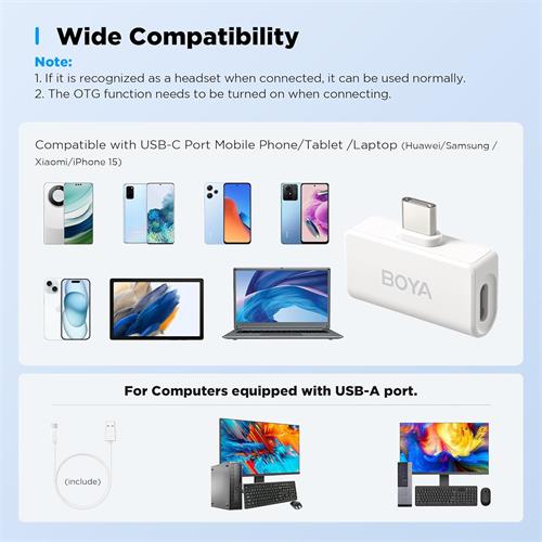 BOYA Omic-U Micrófono Inalámbrico Compacto 2.4GHz Tipo-C Blanco