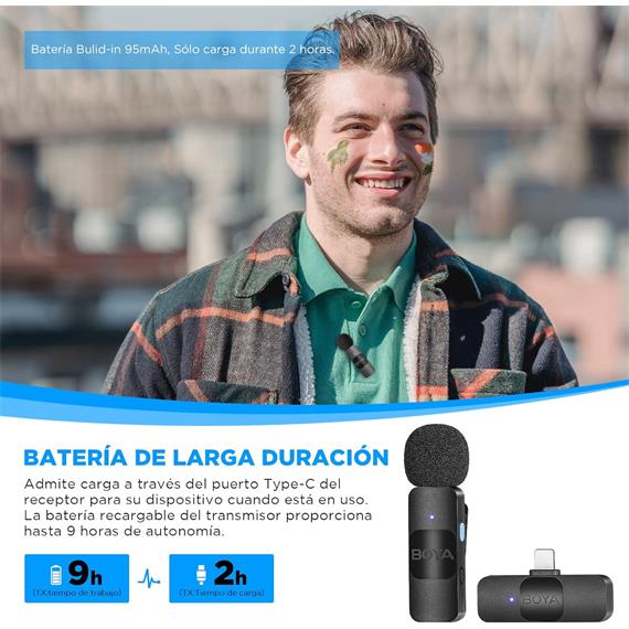 BOYA BY-V1 Micrófono Lavalier 2.4GHz Conexión Lightning