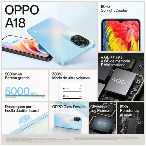Oppo A18 6,56" HD+ 4GB 128GB 8MP/5MP Glowing Blue