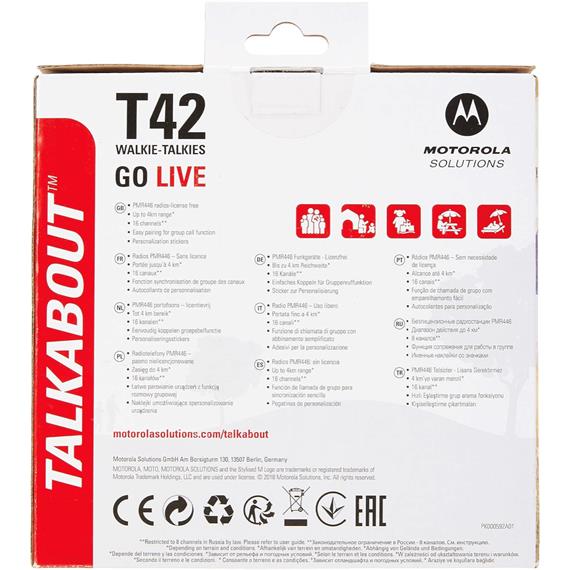 Motorola T42 Pack 2 Walkie Talkie con alcance 4km Rojo