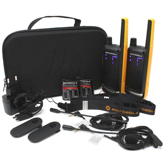 Motorola T82 Extreme Twin Walkie Talkies alcance 10KM Pack 2 Negro y Amarillo