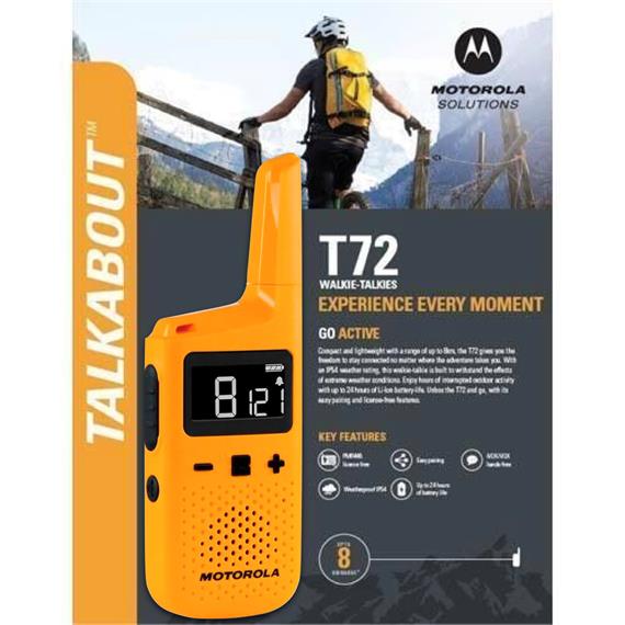 Motorola T72 Walkie Talkie IP54 con alcance de 8KM Orange con Cargador