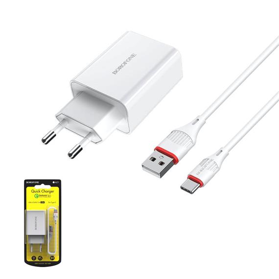 BOROFONE BA21A CARGADOR FAST QC3.0 TYPE-C WHITE