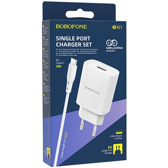 Borofone BN1 Cargador 2.1A + Cable TYPE-C Blanco