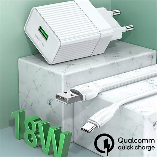 Cargador USB 18W+ Cable USB a USB-C Borofone BA47A Blanco
