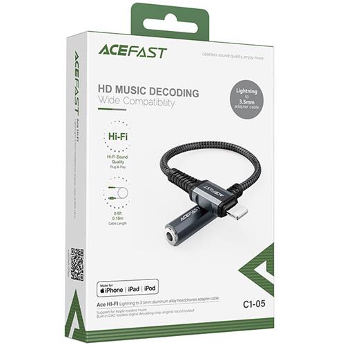 Acefast C1-05 Cable Adaptador Auricular 3.5mm - Lightning Reforzado Gris