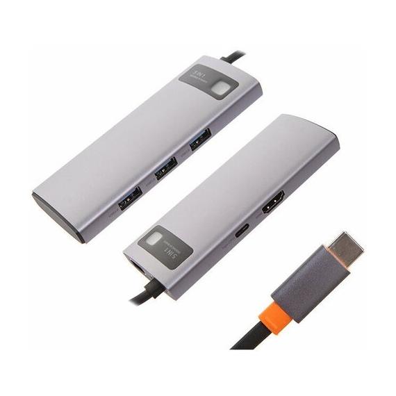 Adaptador USB-C 5-1 Baseus CAHUB-CX0G 3x USB 3.0 + HDMI + USB-C PD