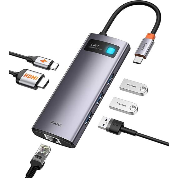 Adaptador USB-C 6-1 Baseus CAHUB-CW0G  3x USB 3.0 + HDMI + PD +  RJ45