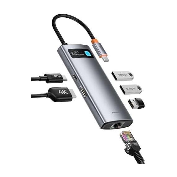 Adaptador USB-C 6-1 Baseus CAHUB-CW0G  3x USB 3.0 + HDMI + PD +  RJ45
