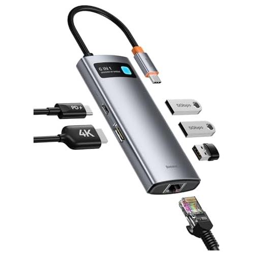 Adaptador USB-C 6-1 Baseus CAHUB-CW0G  3x USB 3.0 + HDMI + PD +  RJ45