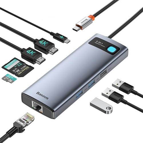 Baseus CAHUB-CU0G Hub 9-1 3x USB 3.0 + HDMI + PD + RJ45 + micro SD/SD + VGA
