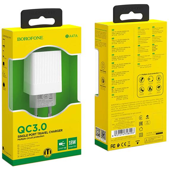 Cargador USB 3Amp Borofone BA47A Blanco