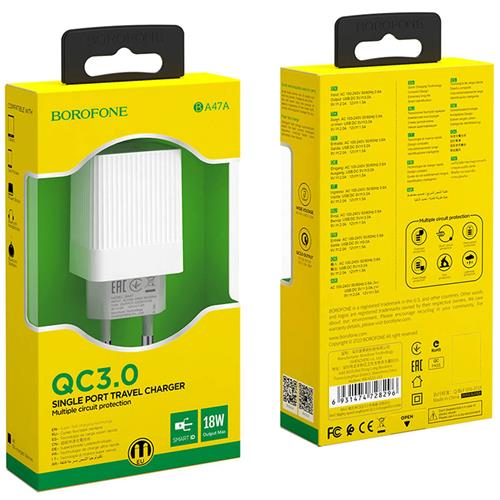 Cargador USB 3Amp Borofone BA47A Blanco