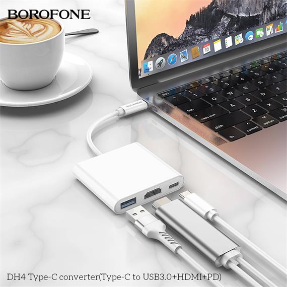 Borofone DH4 Adaptador Hub Usb-C a USB3.0 + HDMI + USB-C PD
