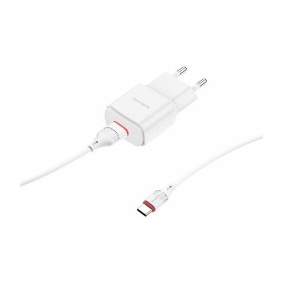 Cargador USB 2.1Amp + Cable USB a USB-C Borofone BA48A Blanco